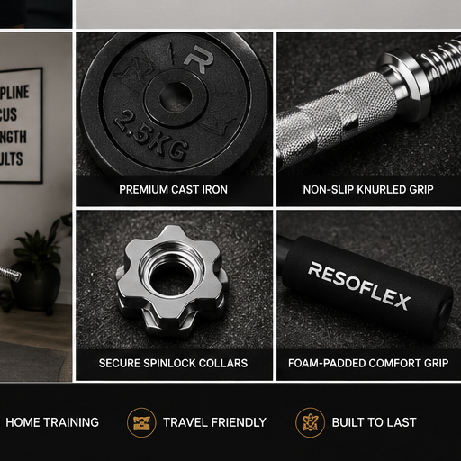 ResoFlex 15kg Cast Iron Set + Dumbbell Extension + Travel Box - DETAIL