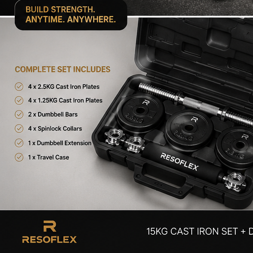 ResoFlex 15kg Cast Iron Set + Dumbbell Extension + Travel Box - GALLERY 03