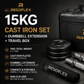ResoFlex 15kg Cast Iron Set + Dumbbell Extension + Travel Box - HERO